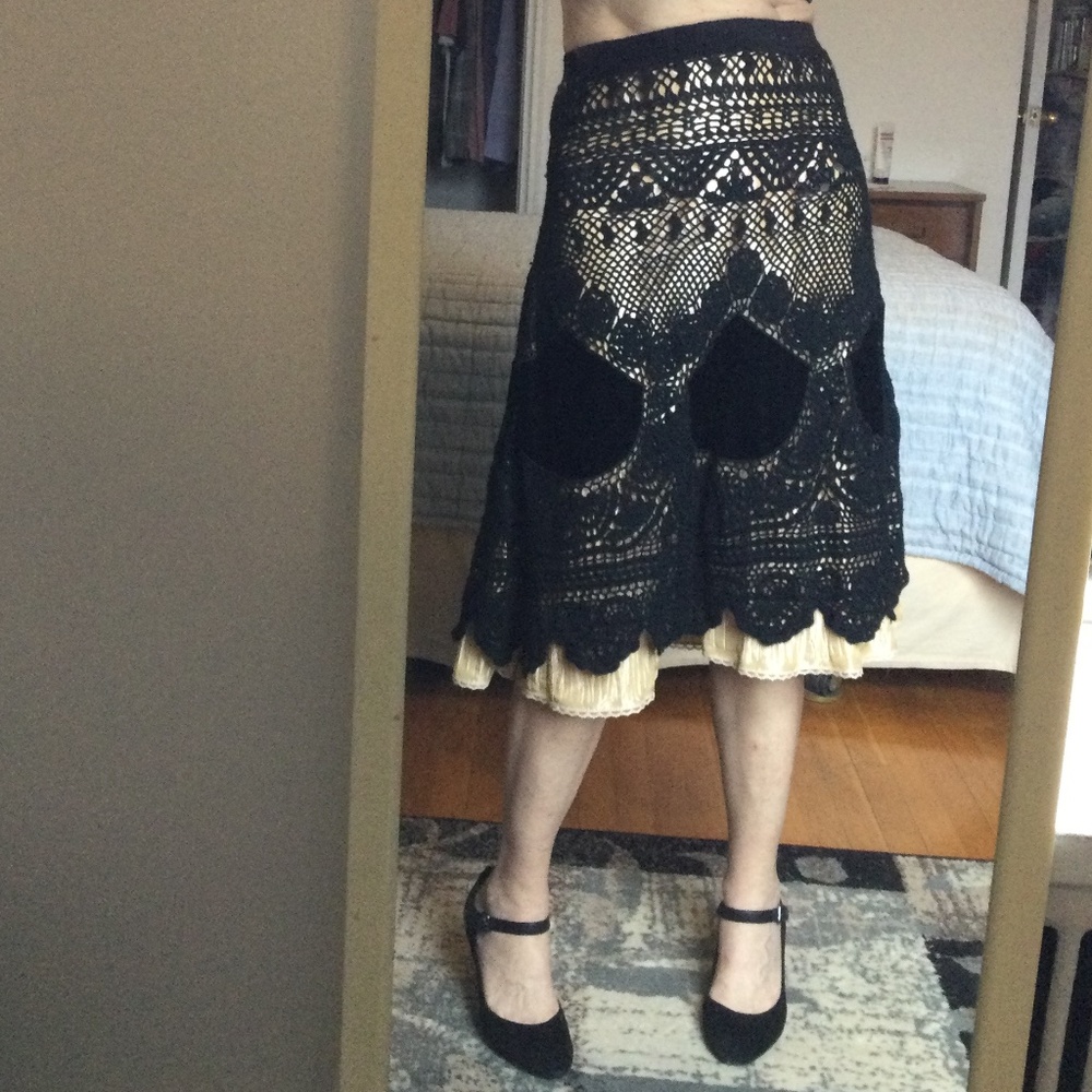 Anthropologie NWT IPSA crochet Wool/Velvet Skirt  SZ 6-SM